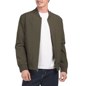 COLE HAAN Olive Soft Rain Bomber Jacket